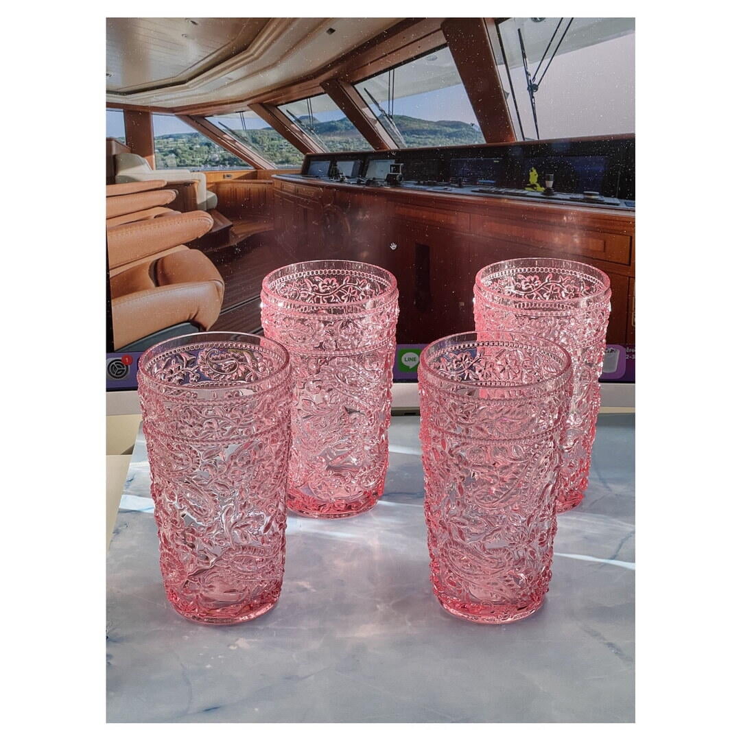 Kitchen Utensil Set Paisley Acrylic Glasses Drinking Set of 4 Hi Ball (17oz), Plastic Drinking Glasses, BPA Free Cocktail Glasses, Drinkware Set, Drinking Water Glasses,Kitchen Sink Caddy