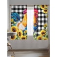 thumbnail image 5 of Rooster Sunflower Sheer Curtains 63 inches Long, Flower Animal Farmhouse Black Plaid Light Filtering Sheer Window Curtains Rod Pocket Voile Drapes for Bedroom Living Room, 52"W x 63"L 2 Panels, 5 of 7