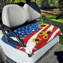 Xoenoiee American Flag Sunflower Print Golf Cart Accessories Seat Covers for EZGO, Universal Fit Golf Cart Seat Towel Blankets for Club Car, Easy to Install, Super Soft