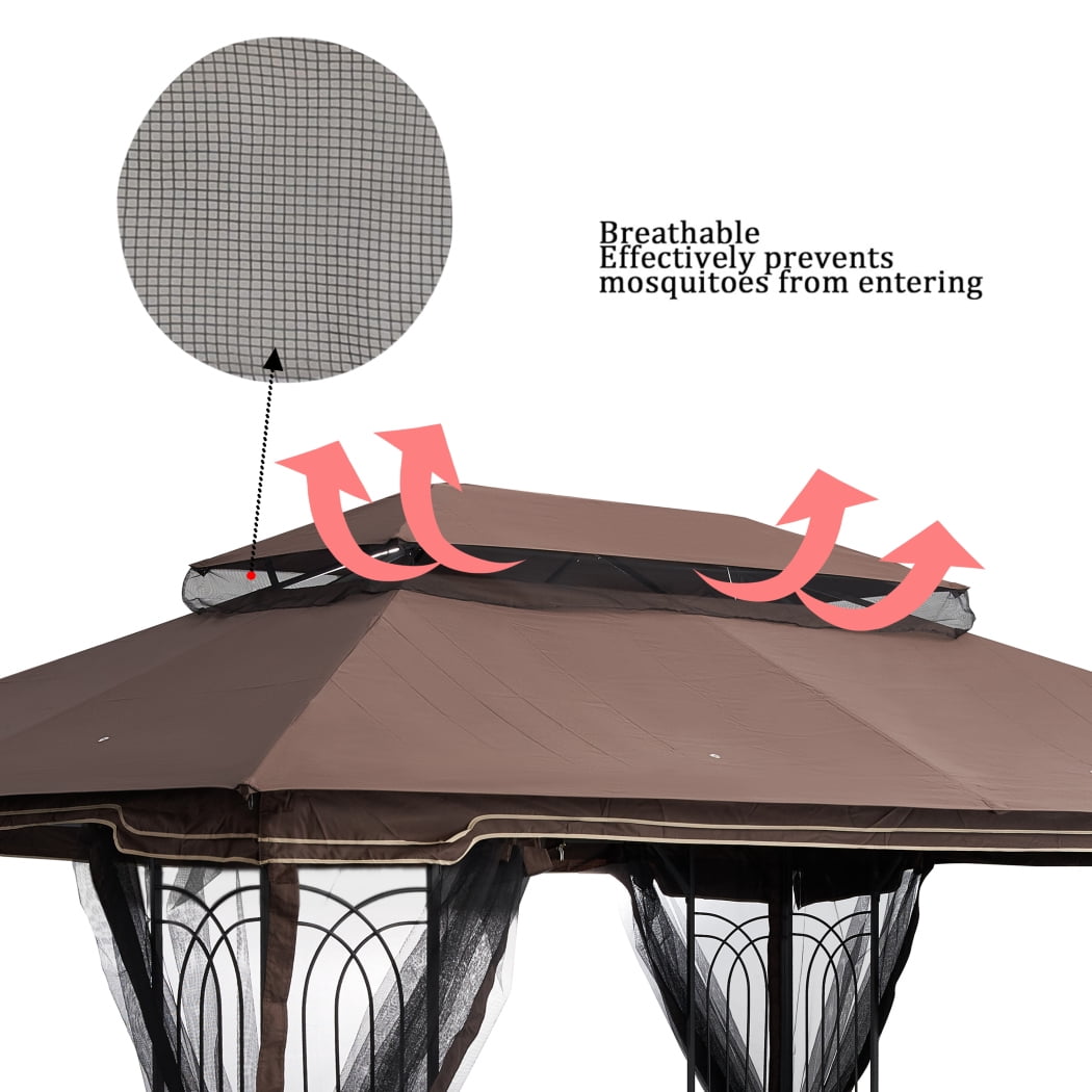 10x12 Replacement Gazebo Canopy Cover with Enhanced Drainage System, UV Protection, and Dual-Layer Insect Defense for Double Tiered Outdoor Gazebos, Pergolas, and Patio Canopies (Brown)