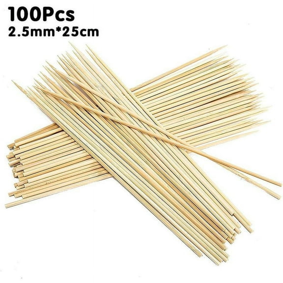 100pcs Bamboo Wooden Skewers BBQ Food Meat Long Sticks Disposable Tool C6D8
