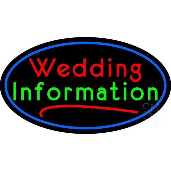 Oval Wedding Information LED Neon Sign 20" Tall x 37" Wide - inches, Black Square Cut Acrylic Backing, with Dimmer - Premium built indoor Sign for Wedding Décor.