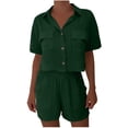 thumbnail image 6 of Gamivast Short Sets Women 2 Piece Outfits Button Down Crop Shirt & Elastic Waist Shorts Lounge Sets Solid Collared Pockets Summer Casual Daily Travel Tracksuits, 6 of 7