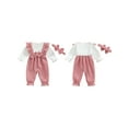 thumbnail image 2 of Loicainy Infant Baby Toddler Girl Fall Spring Jumpsuit 3 6 9 12 18 Months Long Sleeve Crew Neck Bow Decor Patchwork Romper with Headband Set, 2 of 8