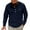 Navy, variant on IYTR Long Sleeve Shirt for Men V Neck Button Up Collarless Solid Color Breathable Pullover with Chest Pocket (Beige,XXXL)
