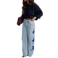 thumbnail image 3 of Women'S Jeans High Waisted Fashion Casual Star Denim Loose Wide Leg Straight Leg Bootcut Pants Light Blue XL, 3 of 9