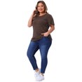 thumbnail image 3 of DARING DIVA Women's Plus Size Short Sleeve Crew Neck Striped Top 2X Brown, 3 of 6