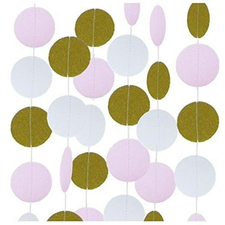 Baby Shower Garland (Gold Pink and White Glittery Circle Dot Garland Decoration Banner Sparkling 26 Ft Party Supplies Background Decor.Great For Parties,Weddings,Birthdays,Bridal Showers,Holidays,Baby)