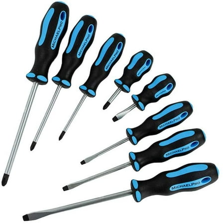 

MichaelPro MP002008 8-Piece Slotted and Phillips Screwdriver Set with Magnetic Tips and Ergonomic Dual Material Grip Handle Standard Screwdriver Kit for Home Improvement and Automotive