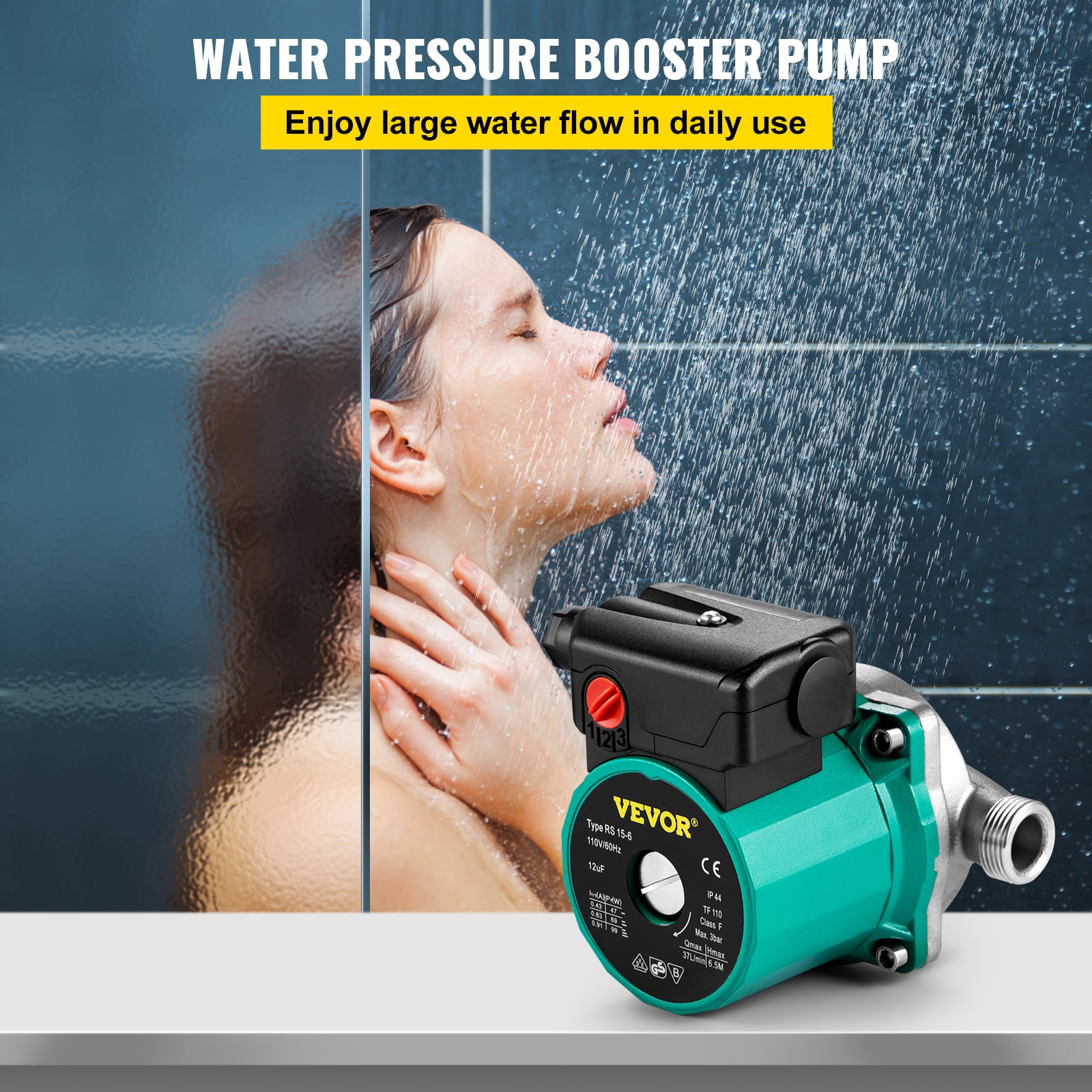VEVOR Recirculating Pump, 93W 110V Water Circulator, Automatic Start, NPT 3/4" with Brass Fittings