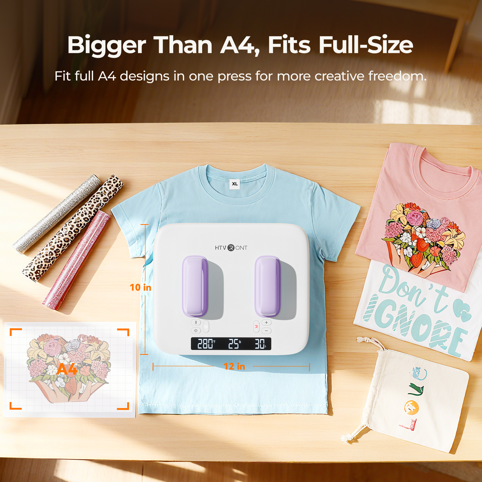 HTVRONT Heat Press Machine for T Shirts - Portable 12X10 Heat Press with Pressure Display, Heats Up Fast & Evenly H10 Heat Press Machines for HTV, Sublimation, Heat Transfer Projects