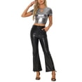 thumbnail image 2 of INSPIRE CHIC Crop Tops Metálicos para Mujeres con Manga Corta y Abertura para Fiesta de Halloween Top Brillante Holográfico XS Negro Plateado, 2 of 5