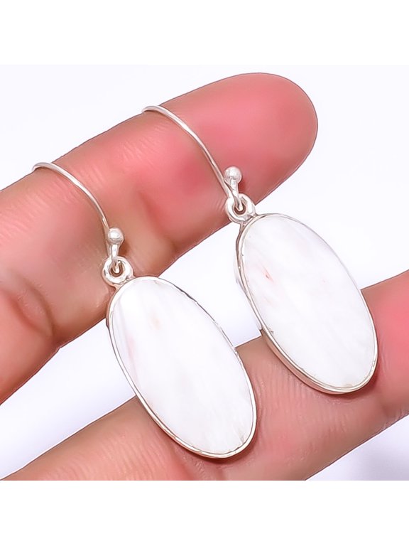 White Scolecite - India Gemstone 925 Sterling Silver Jewelry Earring 1.68" A370, Beautiful Jewelry For Woman, New Year Sale, Valentin's Day Gift