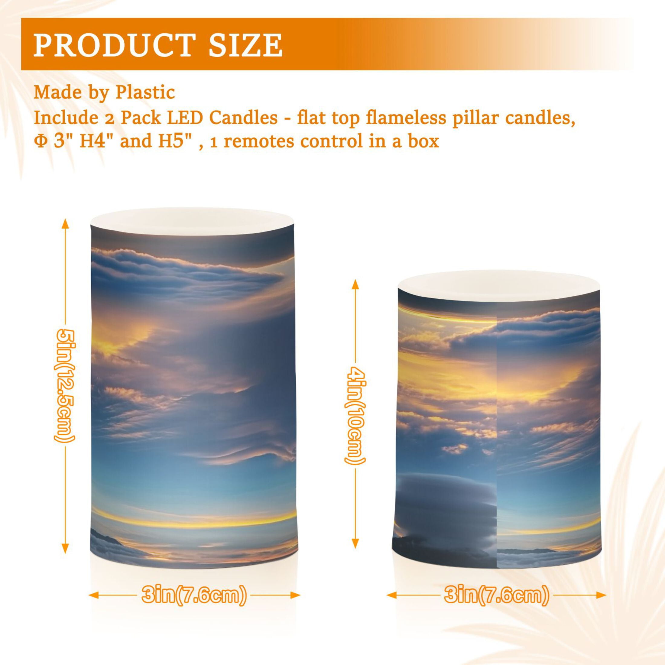 Flameless Candles Lights, Pack of two LED Lights, Dimmable LED Pillar Candles Battery Operated, Flames Remote Control Beautiful Sunrise Cloud