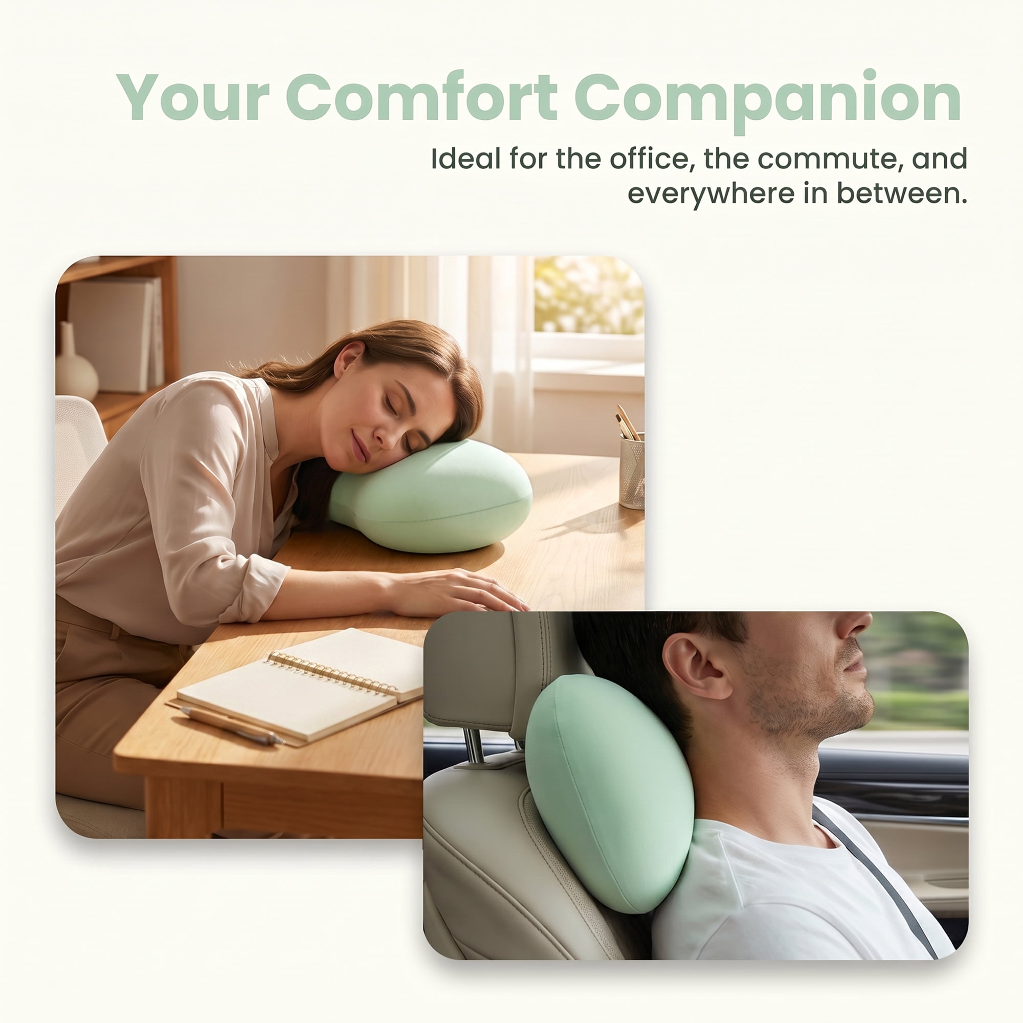 Neck Pillow Travel Pillow Cotton Cervical Support for Airplane Green 9.4" x 5.1"
