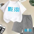 thumbnail image 3 of Nueva camiseta y pantalones cortos con estampado de Messi para niños y adolescentes, conjunto de 2 piezas, ropa de fútbol para niños y niñas, traje deportivo de moda de manga corta de verano, 3 of 5