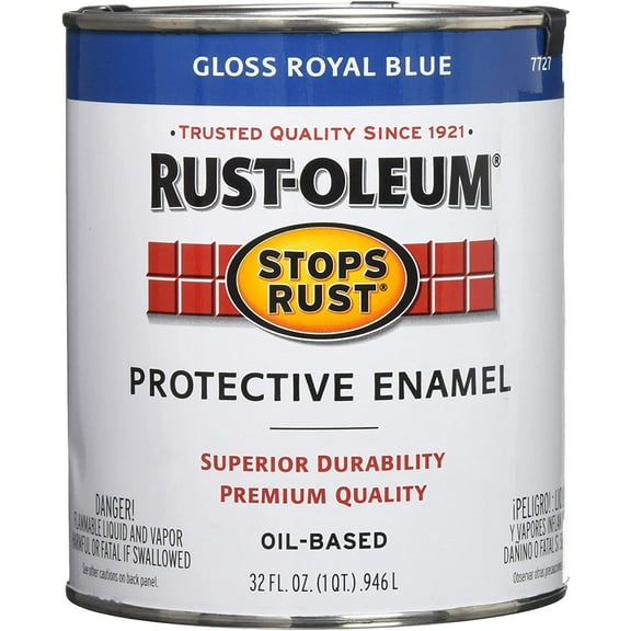 TEMA 7727502 Stops Rust Brush On Paint, Quart, Gloss Royal Blue New Version — Interior & Exterior Use, Professional Finish