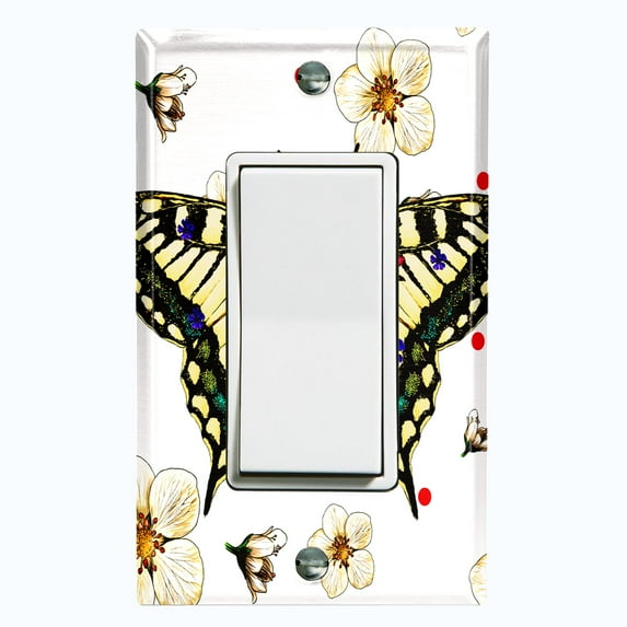 Metal Light Switch Plate Cover Unique Floral Butterfly Red Polka Dots BUT004
