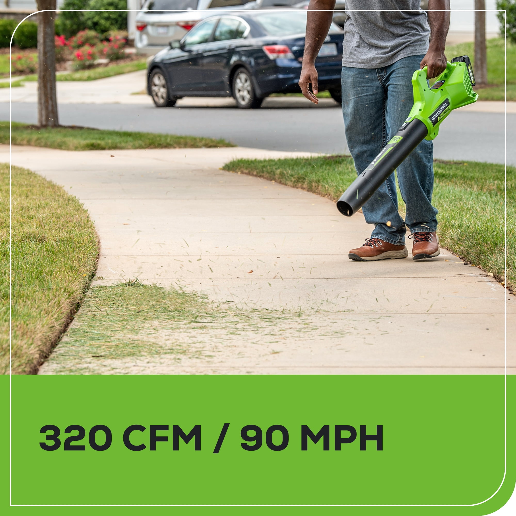 Greenworks 48V (24V x 2) 17" Brushless Push Mower+12" String Trimmer +320CFM Blower,(2) 4.0Ah Batteries and 2A Dual Port Charger