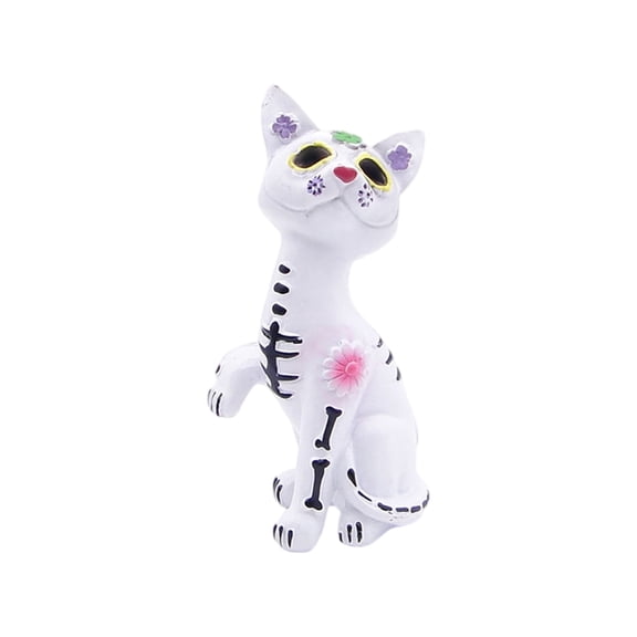 Halloween Decor Indoor Resin Dog Cat Figurine Day of The Dead Sugar Skull Skeleton Sculpture Spooky Halloween Decorations Home Tabletop Ornament