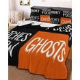 thumbnail image 3 of Quilts Queen Size Bedding Set, Halloween Lightweight Quilted Comforter, Fall Horror Letters Spooky Ghosts Black Orange Soft Reversible Bedspread Coverlet with Pillow Covers for All Season, 90" x 96", 3 of 7