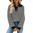 thumbnail image 6 of Arvbitana Women Stripe Knit Sweater Turn-Down Collar Buttons Pullovers Long Sleeve Loose Jumpers Fall Casual Streetwear Tops, 6 of 8
