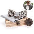 thumbnail image 1 of Corbata clásica de madera KAIYANG para hombre hecha a mano con pajarita y gemelos, 1 of 4