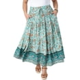 thumbnail image 2 of DARING DIVA Women's Plus Boho Maxi Skirt A-Line Tiered Long Skirts 1X Light Green, 2 of 6