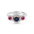 thumbnail image 2 of Gem Stone King 0.87 Ct Round Blue Sapphire Red Ruby 925 Silver and 10K Yellow Gold 3 Stone Women's Lab Grown Diamond Ring, 2 of 3