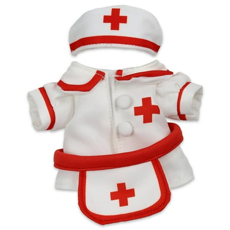 DolliBu Nurse Stuffed Animal Dress Up Set - Red Hospital Outfit with Cap and Nurse Dress Costume - Pretend Play Accessories for Teddy Bears - Small For 5 to 7 Inch Plush Toys