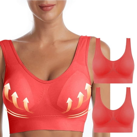 Juslio Minimizer Bras for Women 2PC Wirefree Breathable Solid Vest Breasted Bra