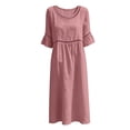 thumbnail image 5 of Dvprdro Womens Summer Cotton Linen Crewneck Half Sleeve Ruffle Hem Lace Detail Loose A Line Maxi Dress Casual, 5 of 6