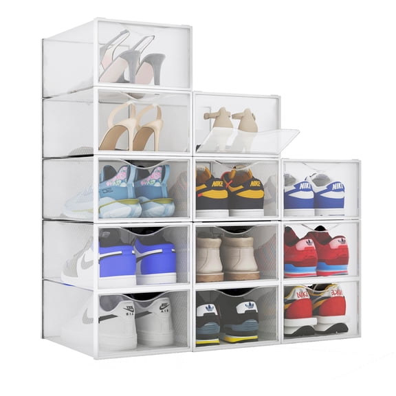 BINO Plastic Shoe Box Set, Stackable and Foldable Shoe Box Storage Containers, Clear, 12 Pack