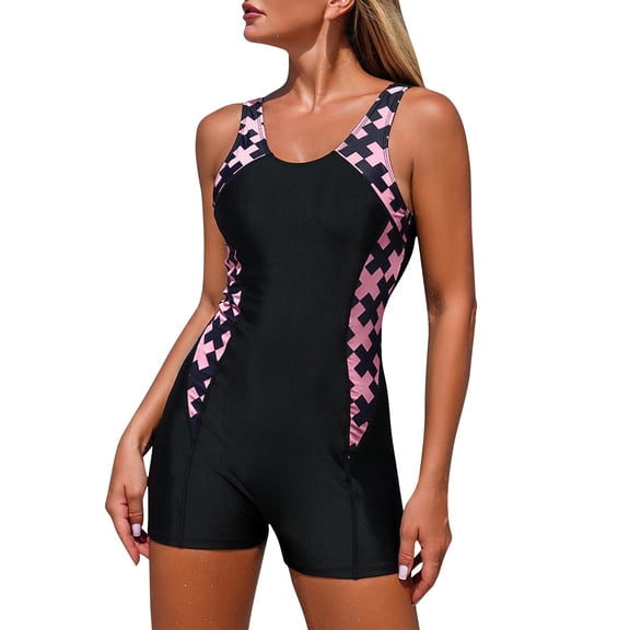 Oplxuo Womens Boyleg One Piece Athletic Swimsuits with Shorts Sport Bathing Suit Racerback Swimwear Teens Girl