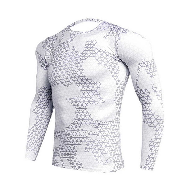 Eigraketly Camisa delgada deportiva de manga larga de estilo informal de diseño Simple para hombre, camisetas estampadas de poliéster con cuello Uniforme atlético Tela escocesa blanca L Eigraketly OD028984-12
