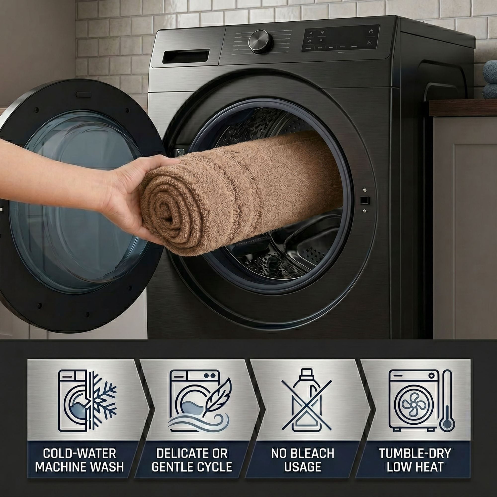 Superior Solid Bordered Cotton Washable Non-Slip Bath Rug, Runner Size, Latte