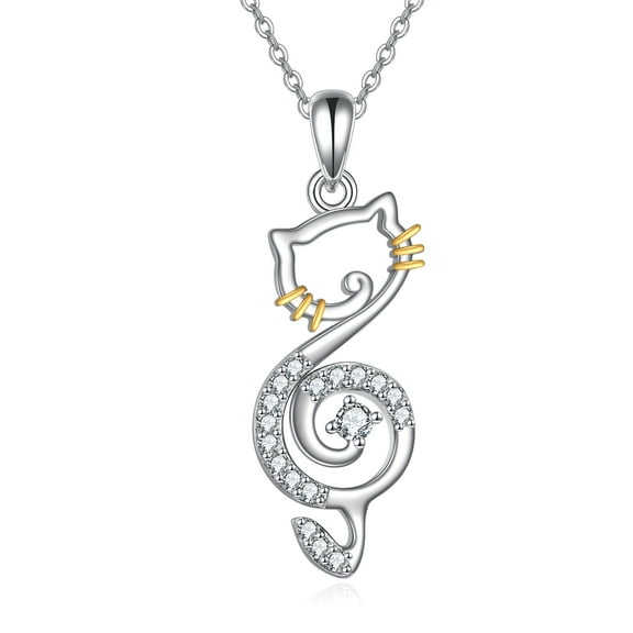 Unique Cat Necklace Sterling Silver Music Symbols Note Treble Clef Pendant Necklace Cute Jewelry for Women Music Themed Gifts Birthday