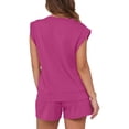 thumbnail image 3 of LSONABXA Hot Pink Baseball Caps for Women Under $15 Women's Cap Sleeve Crewneck Top & Drawstring Short Outfit Two Piece Set T Shirt And Short, 3 of 6