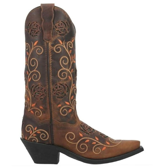 Laredo Women's Embroidered Leaf Western Performance Boot Snip Toe Tan 8 M  US