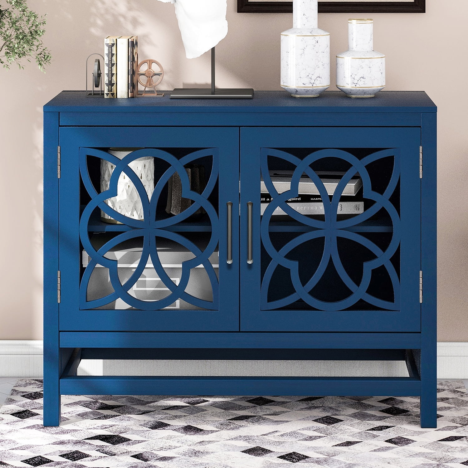 Kadyn Wood Storage Cabinet, Entryway Storage Cabinet with Doors and Adjustable Shelf, Floor Storage Cabinet for Living Room Entryway, Navy Blue Kadyn Wood Storage Cabinet, Entryway Storage Cabinet with Doors and Adjustable Shelf, Floor Storage Cabinet for Living Room Entryway, Navy Blue