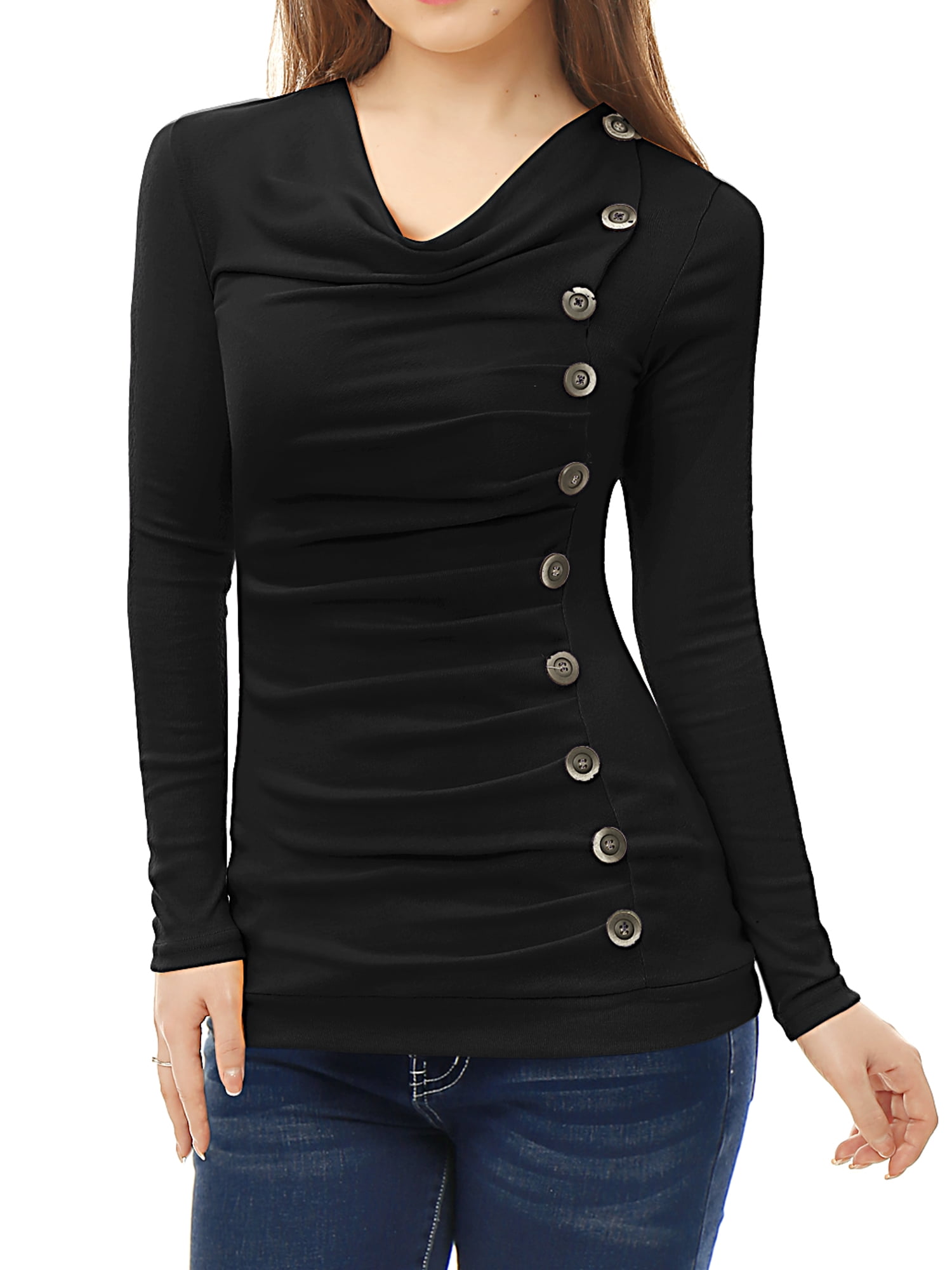 DARING DIVA Women's Cowl Neck Side Ruched Tunic Top 3XL Black