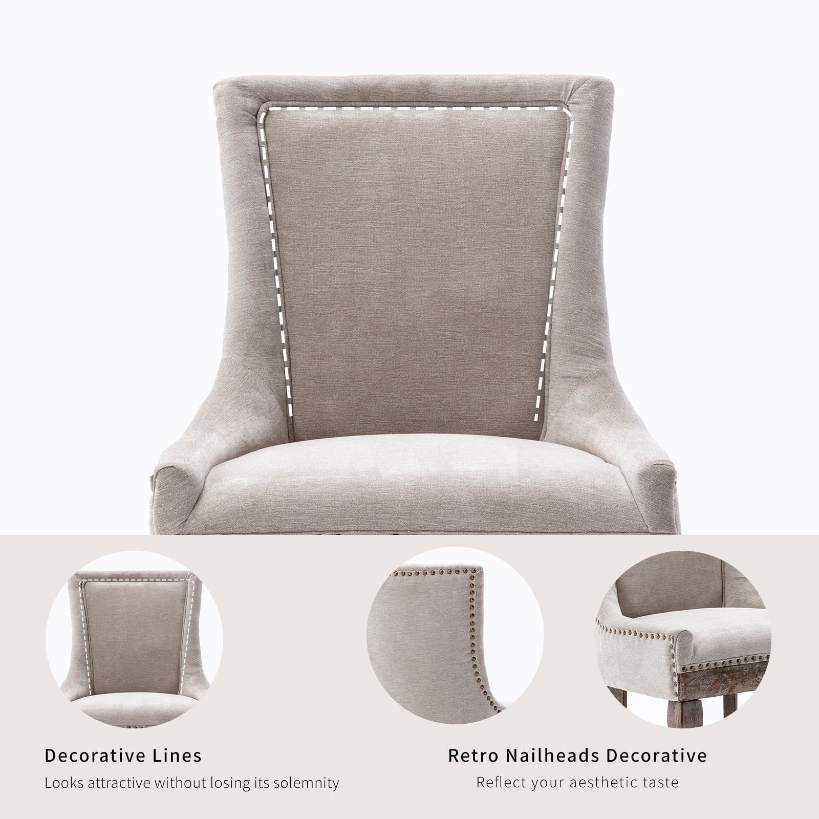 Beige Thickened Fabric Dining Chairs Set of 2, Kitchen & Dining Room Chairs Set of 2, Upholstered Dining Chairs, Solid Wood Frame (Beige, 2 Pcs)