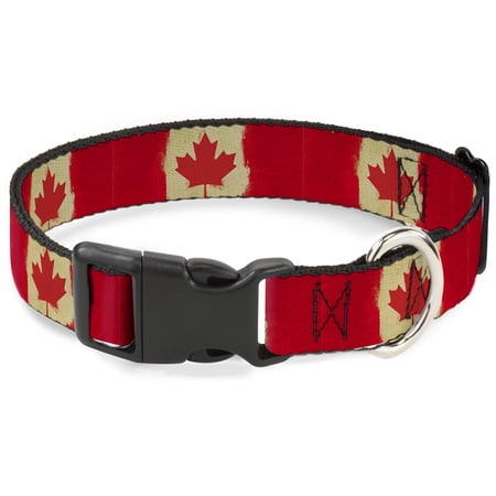 Buckle-Down Pet Collar Dog Collar Plastic Buckle Canada Flag Painted 8.5 to 12 Inches 0.5 Inch Wide