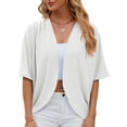 thumbnail image 4 of Nmnitkp Short Sleeve Cardigan Summer Cardigan 1/2 Sleeve Solid color cardigan Shrugs Lightweight Open Front Cropped Cardigan Tops Summer Blouses for Women 2025, 4 of 4