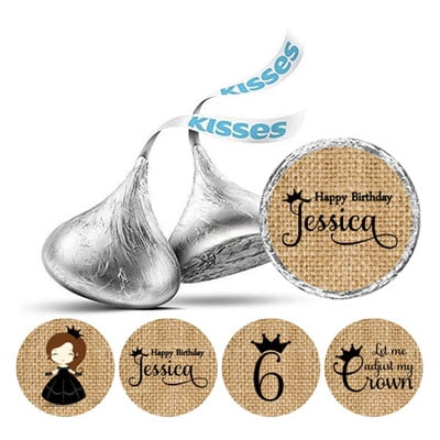 Darling Souvenir 190 Pcs Princess 6th Birthday Custom Stickers chocolate Candy Labels-Brown