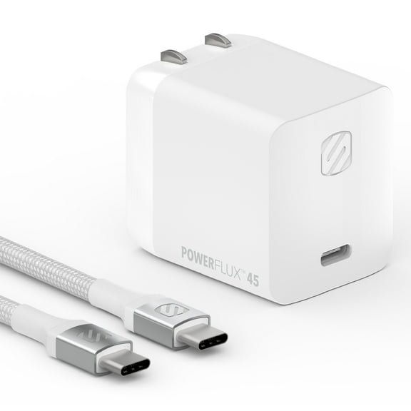 Scosche PowerFlux 45W Type-C Wall Block Charger W/ 8ft Braided USB-C Fast Charging Cable HPD45CCB8W