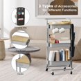 thumbnail image 5 of 3 Tier Metal Utility Rolling Cart with Table Top and Side Bags, Tray Storage Organizer Wheels, Art Craft 4 Hooks for Kitchen Bathroom Office Living Room, 5 of 7