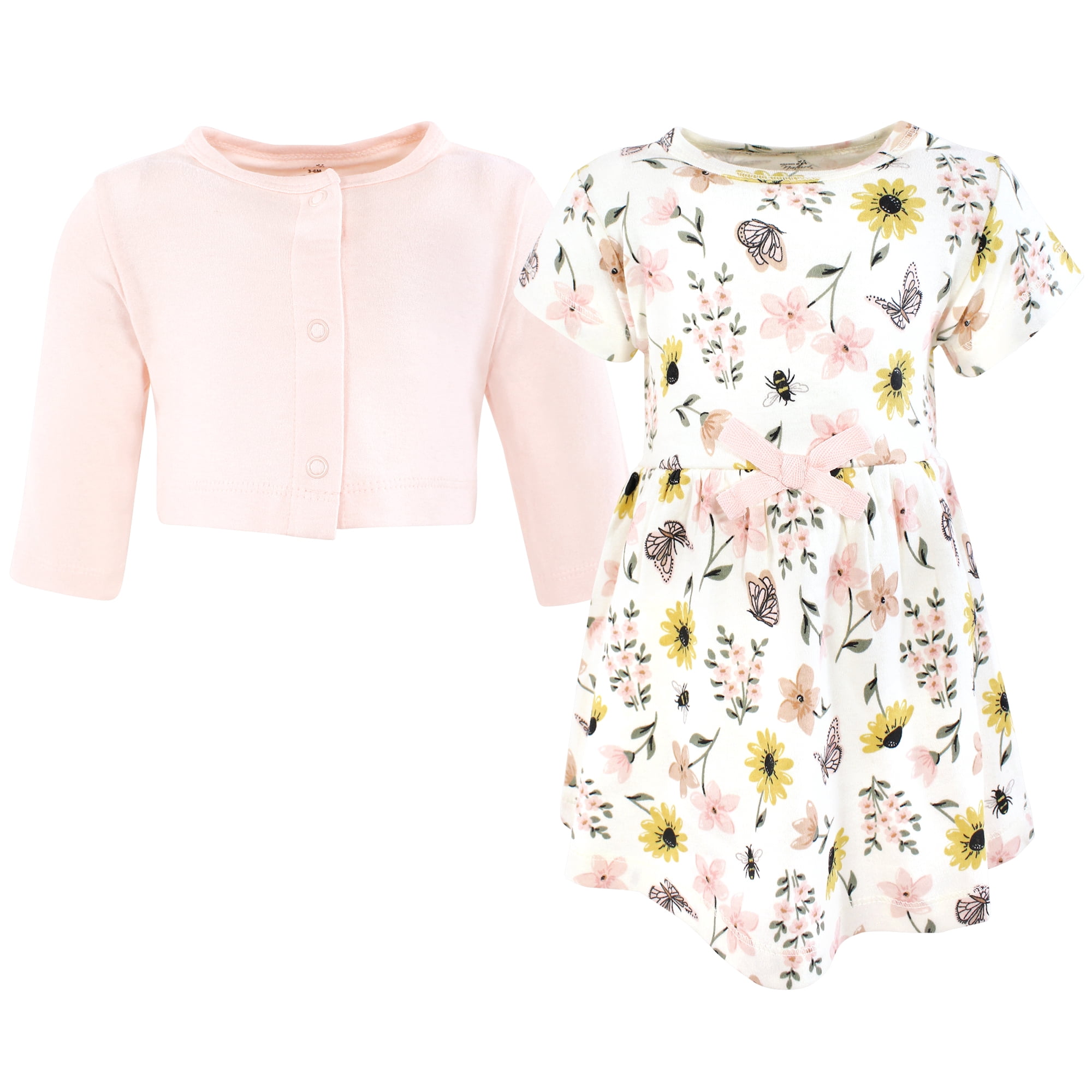 Touched by Nature Girls Organic Cotton Dress and Cardigan, Soft Wildflower, 6-9 Months