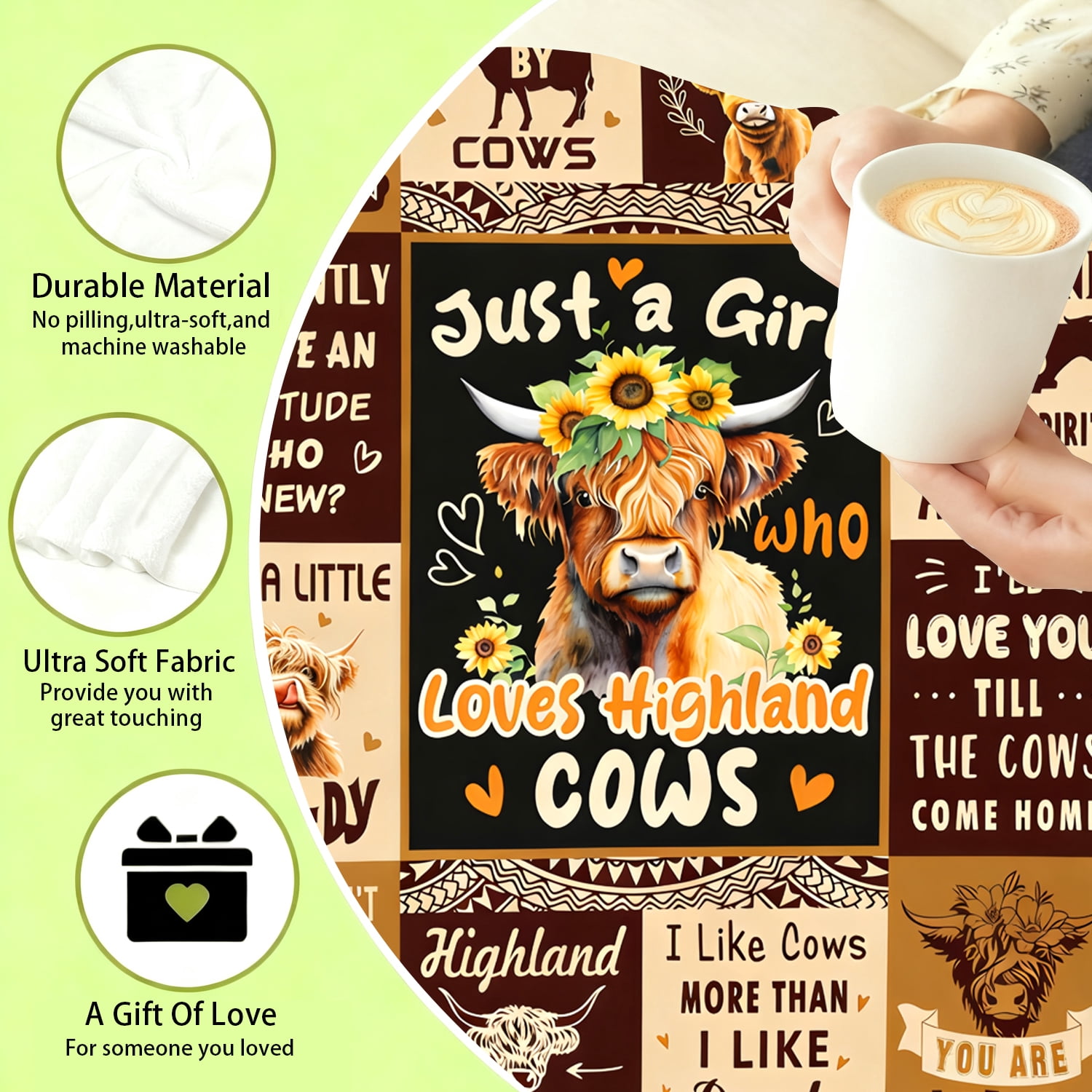 Highland Cow Gifts for Women Just A Girl Who Loves Highland Cows Throw Blanket Stuff Animal Plush Cows Blanket Gifts for Adults Women Men Animal Lovers Birthday Party Decorations 50"X40"