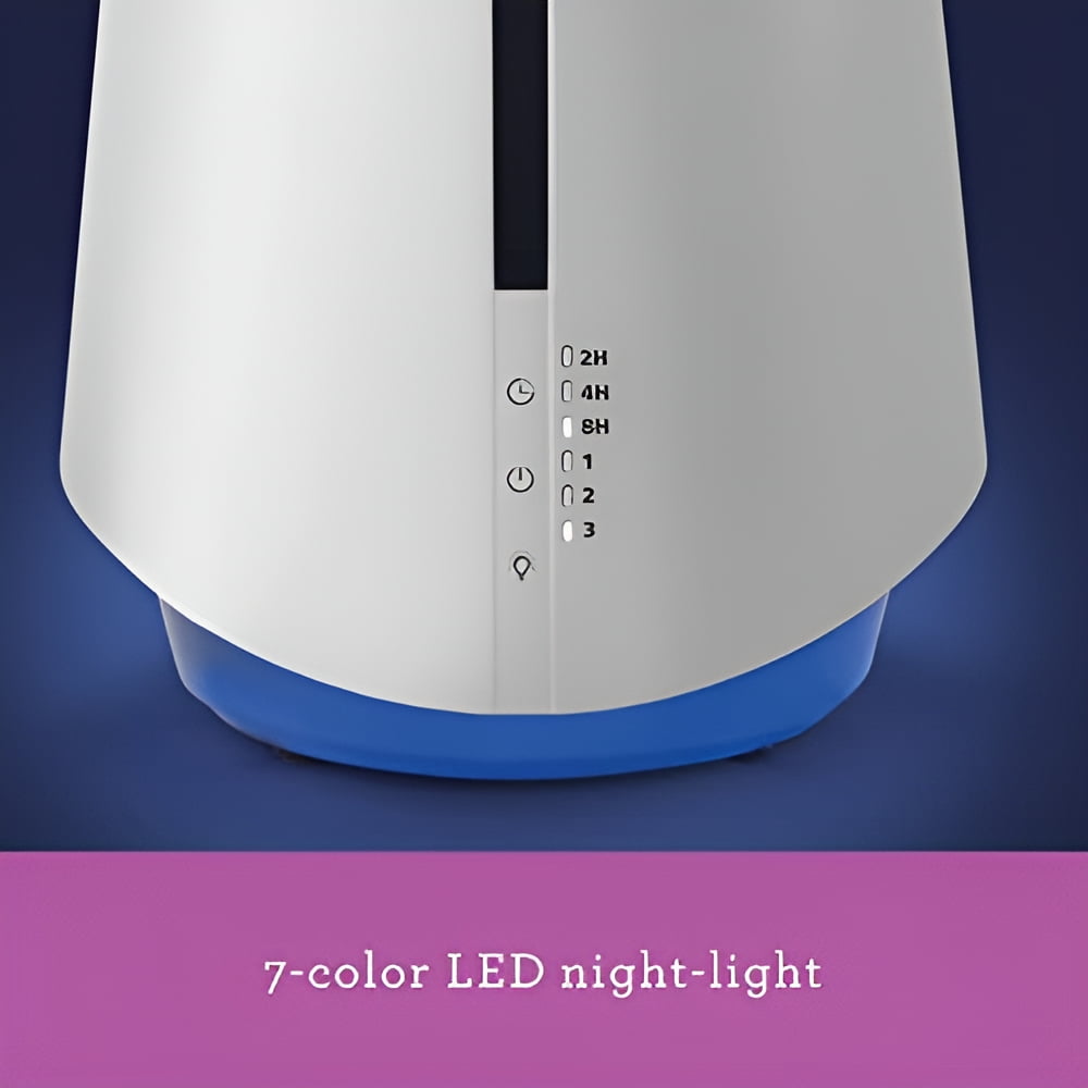 Holmes 1-Gallon Top-Fill Ultrasonic Cool-Mist Humidifier with Disinfectant Protection and 7 Color LED Lights White
